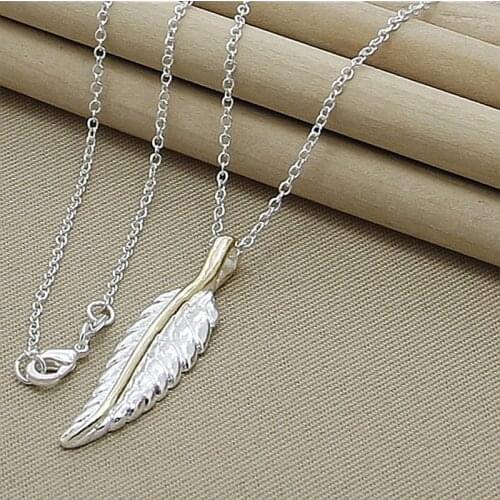 Hot Sale 925 Sterling Silver Feather Necklace for Women Necklaces Pendants Fashion Chain Necklace Women Accessories Jewelry