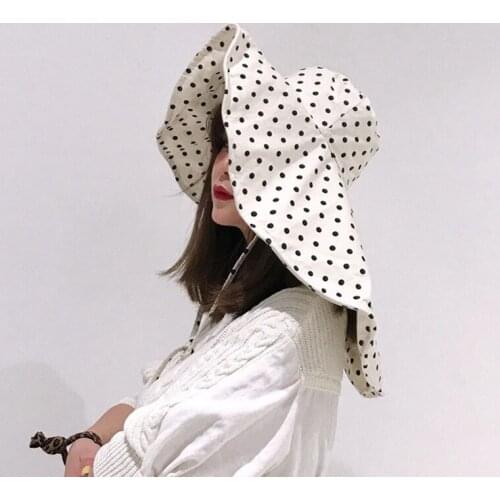 WZCX Dot Korean Version Big Brim Sun Protection Beach Hat Spring Summer Shading Women FishermanS Hat Basin Cap