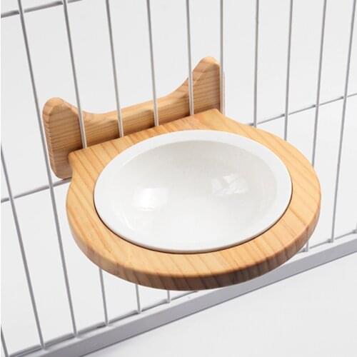 Cat Hanging Bowl Pine Pet Cage Wall Hanging Height Free Adjustment Ceramic Bowl Split Design For Easy Cleaning Stable Cat Bowl