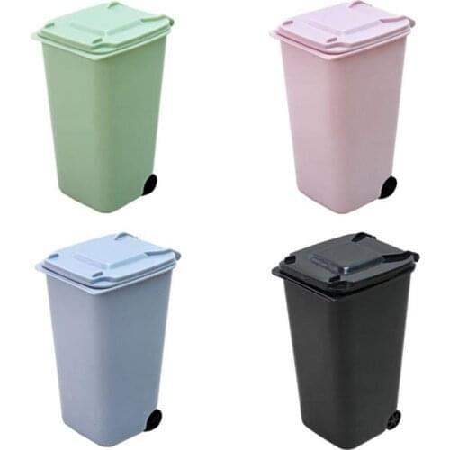 Multi Color Mini Waste Bins Plastic Paper Dustbin Wheelie Trash Can Creative Household Desk Pen Organizer Kitchen Storage Bucket