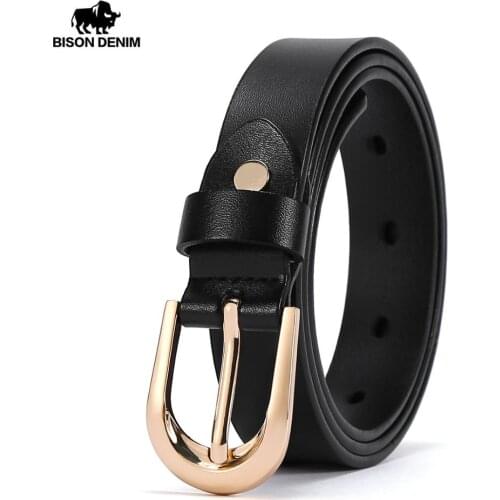 BISON DENIM Womens Belt Genuine Leather Belts for Women Alloy Pin Buckle Vintage Luxury Brand Leather Strap Female Belt N60247