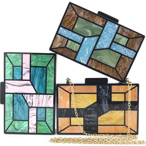 Hunan manufacturers cross border luxury Dinner Bag geometric splicing acrylic purse bags fashionable purses