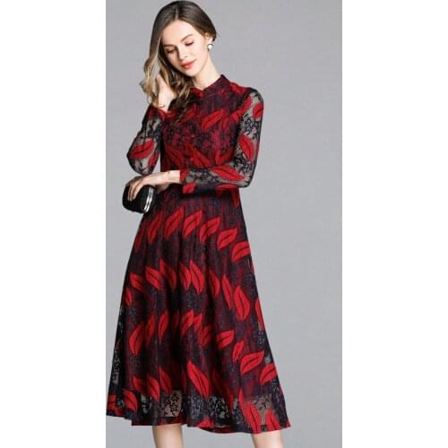 Luxury Lace Evening Party Dress New Brand 2021 Autumn Fashion England Style Big Swing A-line Women Dresses