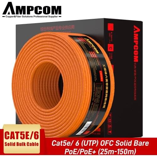 AMPCOM Cat6 cat5e Ethernet Cable internet lan cable RJ45 Patch Cord Solid wire 0.57mm 23AWG For Laptop Router 25M/50M/100M/150M