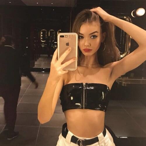 2020 Sexy Women Strapless Boob Black Tube Tops Summer Fashion Zipper Bandeau Casual Solid Top Tank