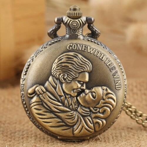 Gone with the Wind Vintage Kraft Classic Movie Quartz Pocket Watch Necklace Retro Bronze Pendant Collectibles Gift for Men Women