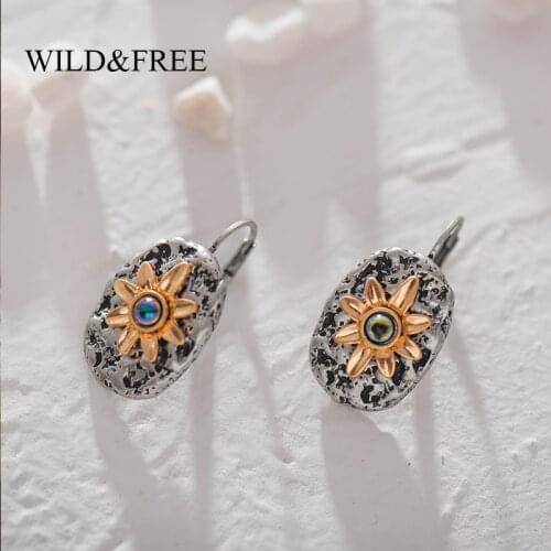 Wild&Free Vintage Gold Rectangle Geometric Earrings For Women Handmade Statement Sun Flower Dangle Drop Earrings Gift