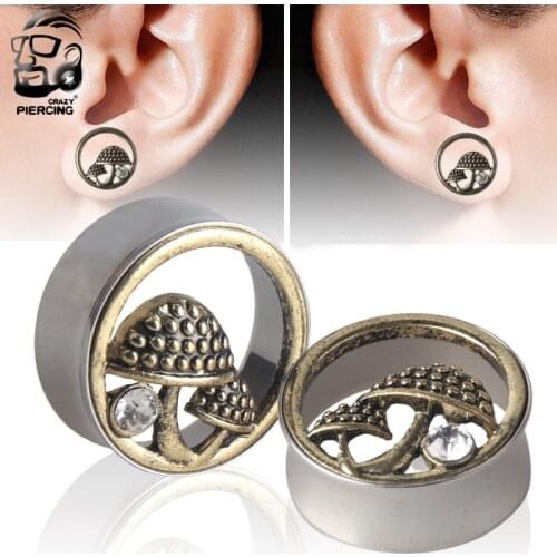Stainless Steel Cute Mushroom Shape Ear Tunnel Ear Screw Plugs Gauges Expansor Ear Expander Reamer Septum Helix Piercing