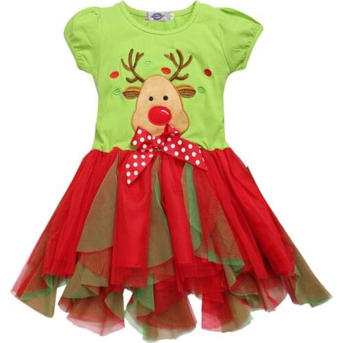 Reindeer Green Girls Dress Christmas Clothing Baby Girl Ball Gown Tutu Dresses Fashion Deer Girl Clothes X'mas Costumes 1-5Y