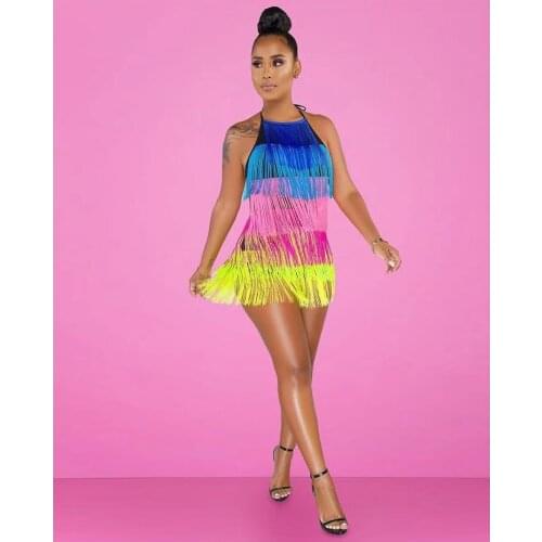 Halter Backless Tassel Sexy women playsuit&jumpsuit Multucolor Sleeveless Sexy Women Jumpsuit Sexy Party Night Club