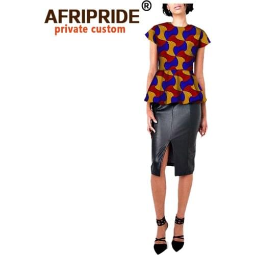 Women Two Piece Outfits African Clothes Print Crop Top and PU Leather Skirt Set Outfits Tracksuit Short Sleeve Ankara A722659