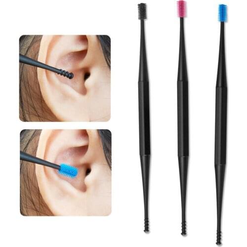 1pcs Soft Silicone Double Head Ear Pick Ear Clean Tool Double-ended Earpick Ear Wax Curette Remover Ear Cleaner Spiral Design