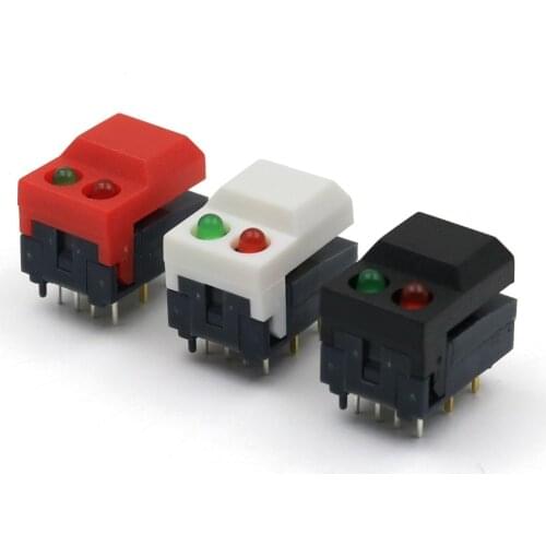 10Pcs PB86-A2 Red and Green LED 8Pin Momentary PCB Mount SPDT Square Push Button Tact Switch