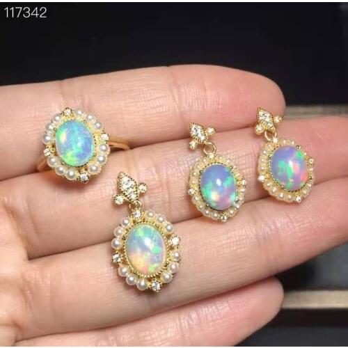 100% NATURAL ETHIOPIAN WELO FIRE OPAL 925 silver Ring Pendant Earring Set