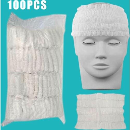 100pcs Protective Hair Cover Disposable Headband Non-Woven Hair Bands White Bathroom Supplies 13cm *10cm