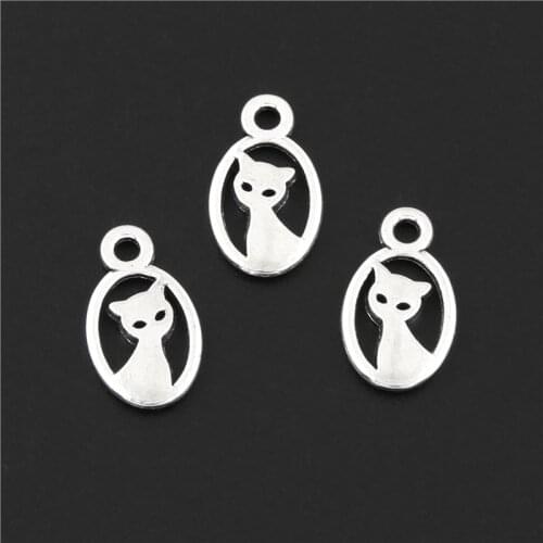 20Pcs Silver Color lovely Cat Charms Animal Pendant Making Handmade Necklaces Ornaments Jewelry Dropshipping 7X14mm A3117
