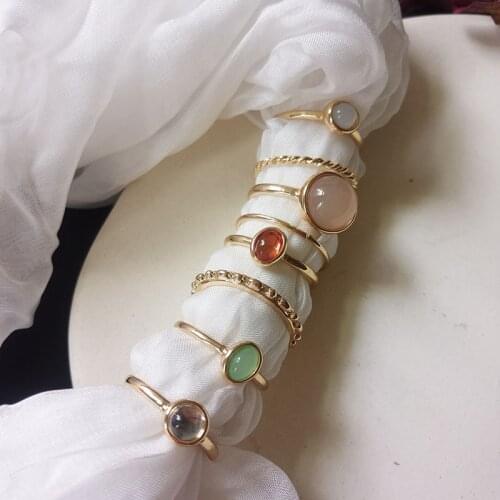 2021 Vintage Summer Sliver Colour Set Fairy Friends Colorful Stone Metalic Finger Rings Korea Hit Rings for Women Girl Party