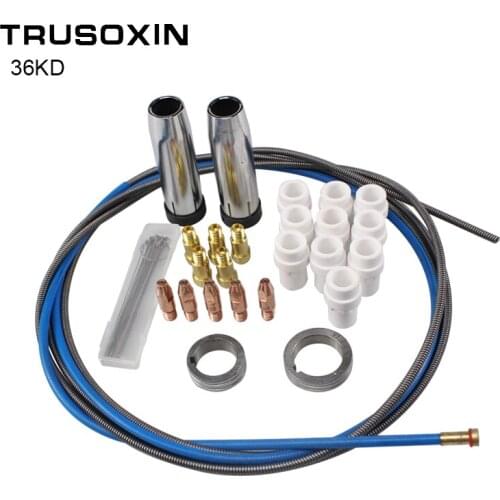 24pcs 36KD Binzel Torch/Gun Consumables Electrode and Shield Cups and Link Rod Tips Wire Feeder Wheel Wire Feed Tube Needles
