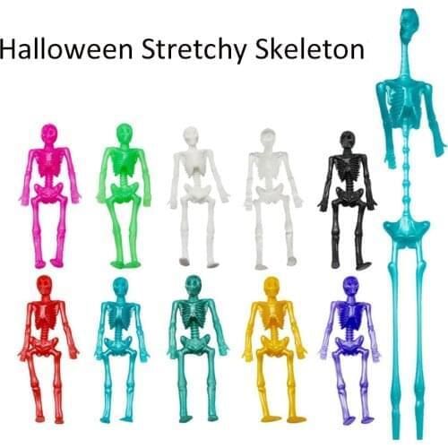 24 Pcs TPR Soft Rubber Skull Frame Pearlescent Color Stretchable Skeletons Kids Toy Halloween Tricky Funny Toy