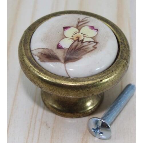 36mm fashion pastorale ceramic drawer cabinet knob pull bronze dresser cupboard door pull antique brass vintage furniture knobs