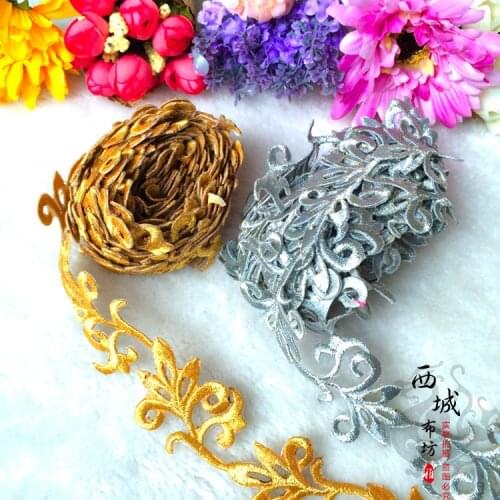 4 Yard /Lot Cos costume silk embroidery lace fabric gold silver 4cm stage performance clothes diy applique patch accessories