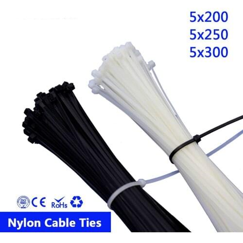 50pcs 5*200 5*250 5*300 Self-Locking Cable Zip Ties nylon cable ties White BlACK color 5x200mm 5x250mm 5x300mm
