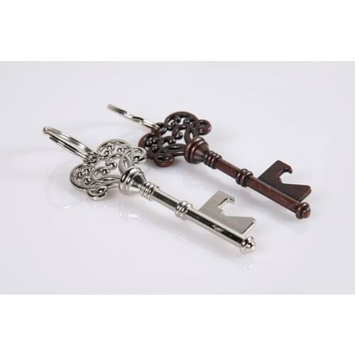 500 pcs/lot Classic Creative Wedding Favors Party Gifts Antique Bronze Skeleton Key Beer Bottle Opener with Ring