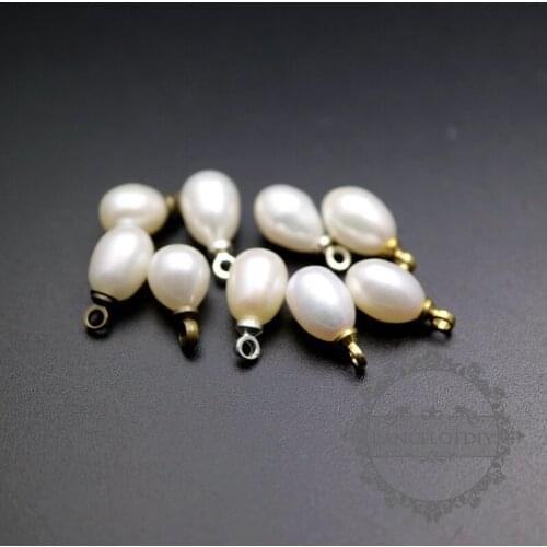5x7mm white fresh water pearl tear drop shape with gold,silver,bronze bail loop DIY supplies 1800271