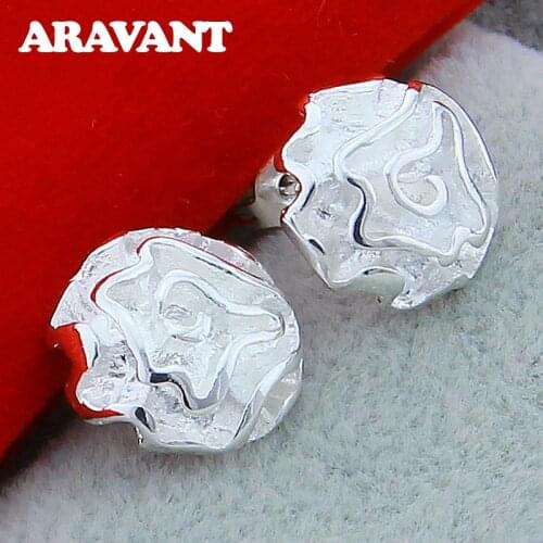 New Fashion 925 Jewelry Flowers Stud Earrings For Women Wedding Silver Plated Earrings Jewelry