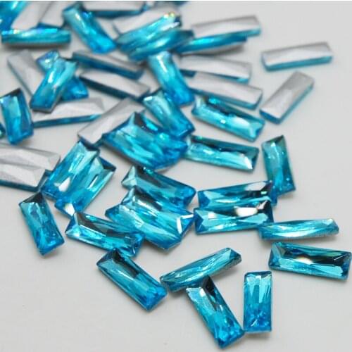 Aquamarine Color Rectangle Shape Pointback Glass Crystals No Holes Silver Base For Wedding Dress DIY 5x15mm 7x21mm 10x30mm