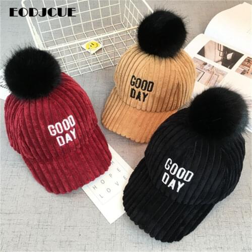 Wholesale Letter Pompom baseball caps kids Snapback boy girls baby Korean Winter Warm hats gorras Outdoor Snow Ski Hat