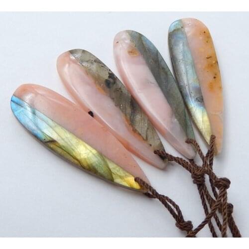 One Set,Natural Pink Opal and Labradorite intaisia Pendant Beads,Custom Jewelry Pendants 36x13x4mm,10.9g