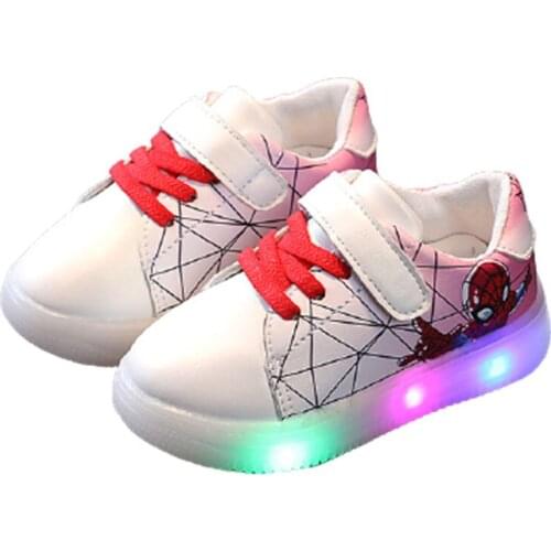 Disney children shoes Spiderman boys and girls fashion new soft bottom luminous LED light baby lightweight sneakers for kids