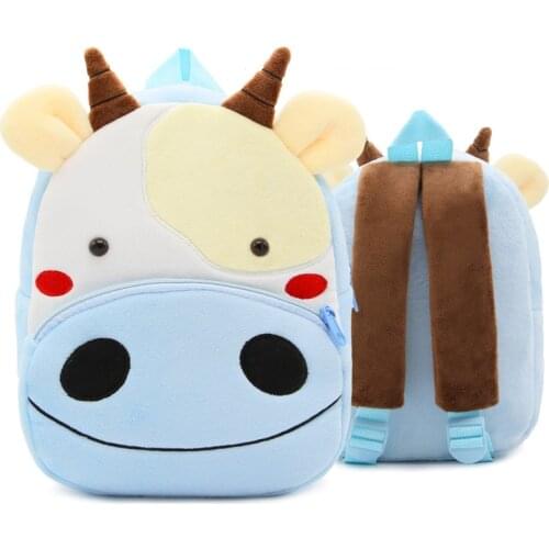 Children School Backpack Cartoon Milk Cow Design Comfortable Soft Plush Material For Toddler Baby Kindergarten Kids Snacks Bag