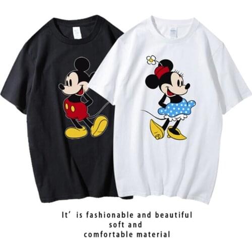 Disney Summer Minnie Mickey Mouse T-shirt Cartoon Print Tee O-Neck Womens T Shirt Unisex Couples T-shirt Men Short Sleeve Tops