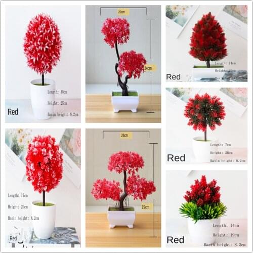 Artificial Plants Potted Bonsai Red Style Small Tree Plants Fake Flowers Potted Table Ornaments for Garden Party Office Decor