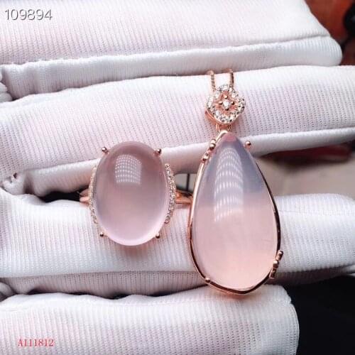 KJJEAXCMY boutique jewels 925 Silver-inlaid Natural Hibiscus Stone Ring Pendant Set Support Detection