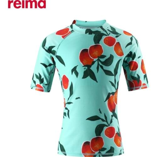 Reima Girls Printed Swimsuit T-shirt Stretch Moisture Sweat Uv50 Swimsuit Print Short Sleeve Top 2020 Summer Children Clothes
