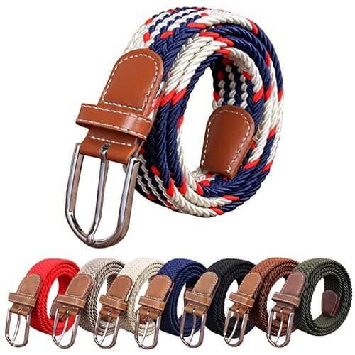 Fashion Mens Womens Canvas Plain Webbing Metal Buckle Woven Stretch Waist Belt Strap