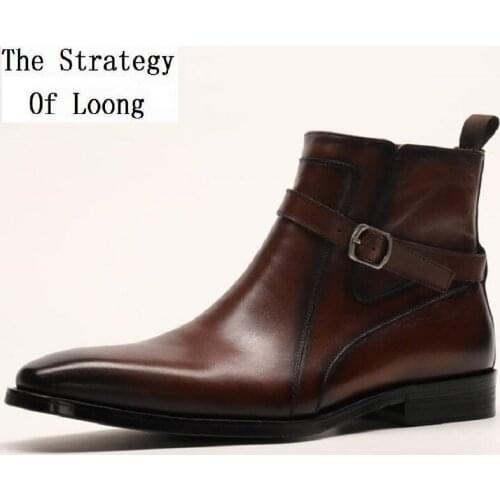 Spring Autumn British Style New Retro High-top Genuine Leather Men Ankle Equestrian Boots Buckle Male Worker Botas 20200712