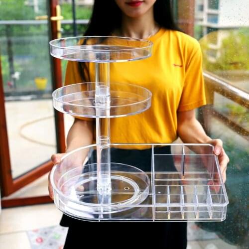 New Height Adjustable Acrylic Makeup Organizer 360 Degree Rotating Cosmetics Storage Rack for Lipstick/Skin Care Product Holder