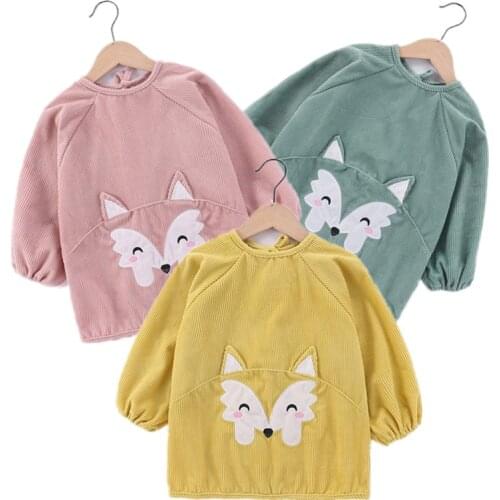 Thick Baby Bandana Bibs Waterproof Long Sleeve Apron Kids Burp Cloth Feeding Bib With Pocket Child Eating Drawing Smock Apron