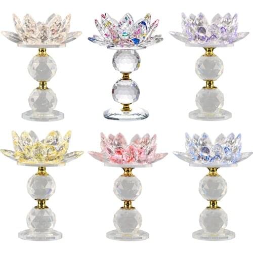 Crystal Lotus Flower Candle Holder Clear Reflection Coffee Crushed Diamond Sparkling Table Dining Party Wedding Decor