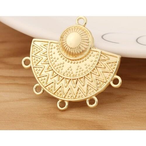 10 Pieces Gold Tone Fan-Shaped/Semicircle Chandelier Connectors Charms Pendants for Earrings Necklace Jewellery Making 35x31mm