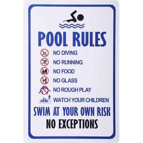 Pool Rules Swim at Your Own Risk Warning Metal Sign Safety Tin Signs for Swimming Pool Water Park