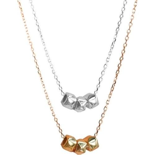 Simple Necklace Womens Trend Clavicle Gold Chain Bijoux Gift For Female Cube Bead Pendant Lucky Jewelry Collar