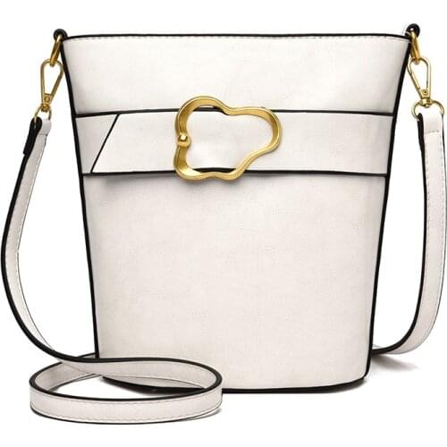Simple Crossbody Bags for Women 2021 White Leather Bucket Messenger Bag Sac Solid Vintage Shoulder Bag Female Designer Handbags