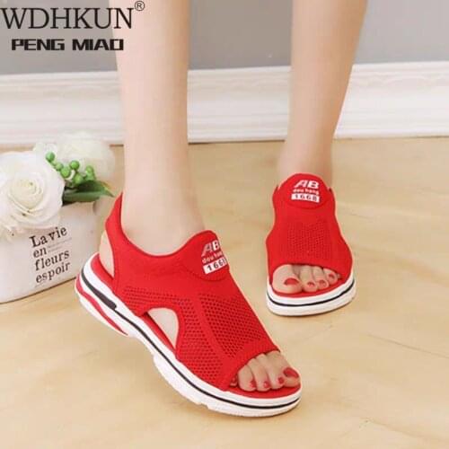 2021summer New Womens Sandals Fish Mouth Flat Bottom Thick Bottom Comfortable Sports Casual Shoes Flying Woven Mesh Shoes