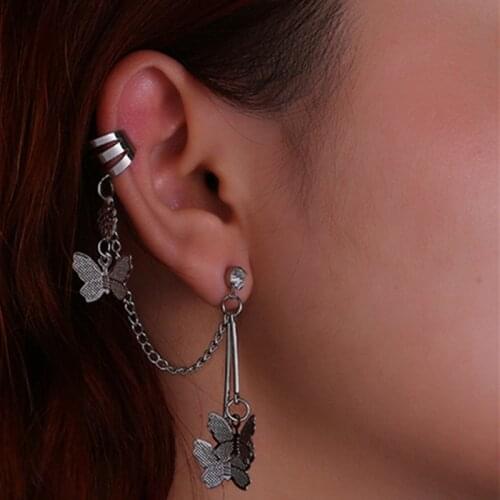 2021 Korean Butterfly Earings Fashion Jewelry Butterfly Tassel Ear Pin Chain Double Earrings Oorbellen Luxury Jewelry For Women