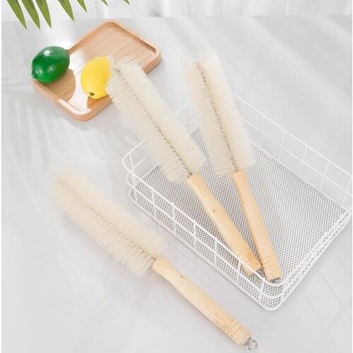 100Pcs/Lot Glass Bottle Brush Wooden Long Handle Cup Brush Kitchen Supplies Cleaning Brush Portable Household Brush